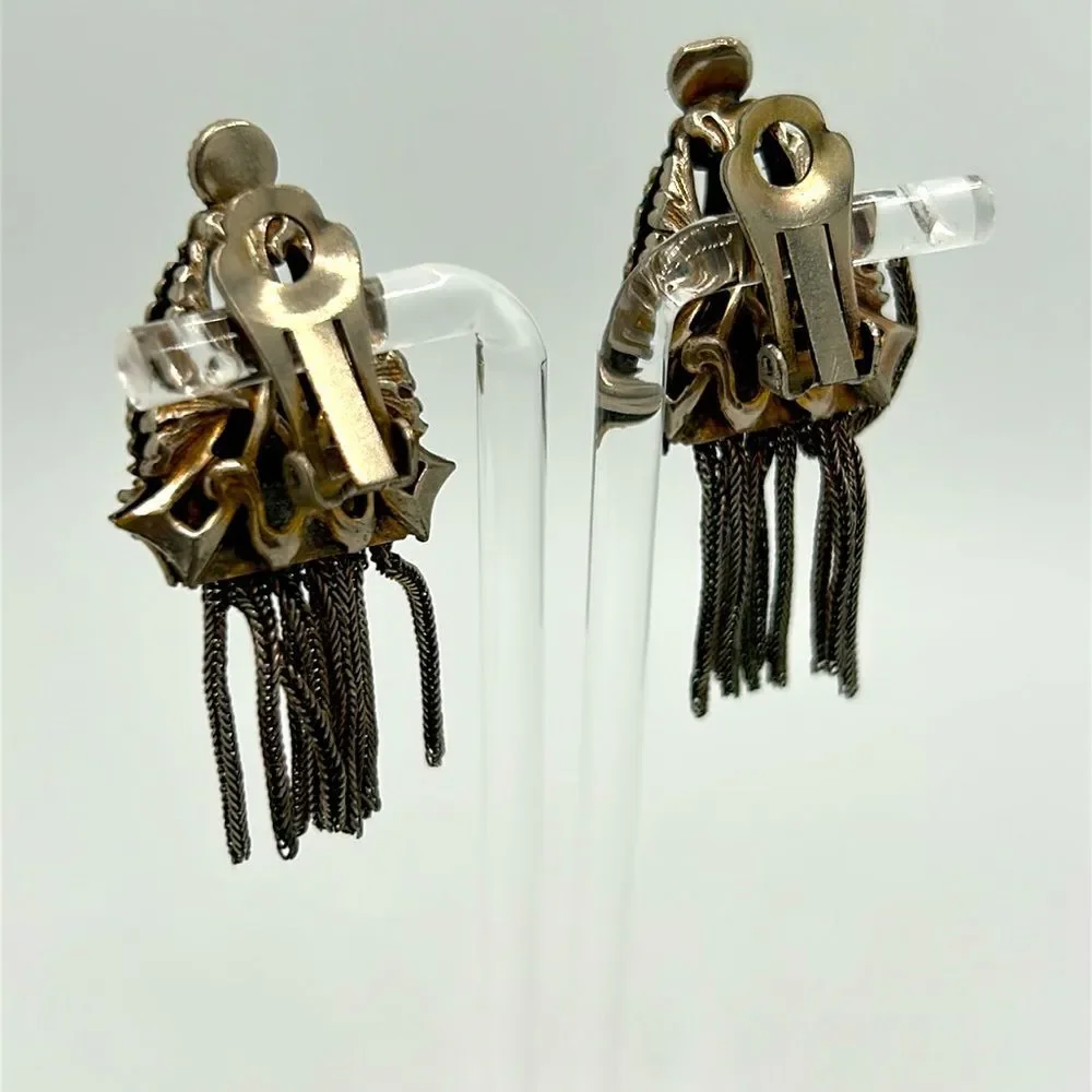 Vintage Art Deco Green and Silver Clip-on Earrings
